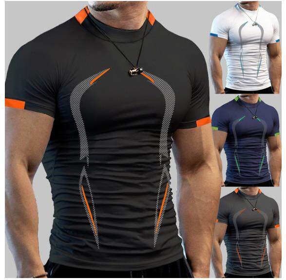 夏季男士健身训练透气短袖速干衣运动时尚T恤fitness men t shirt - 实物图
