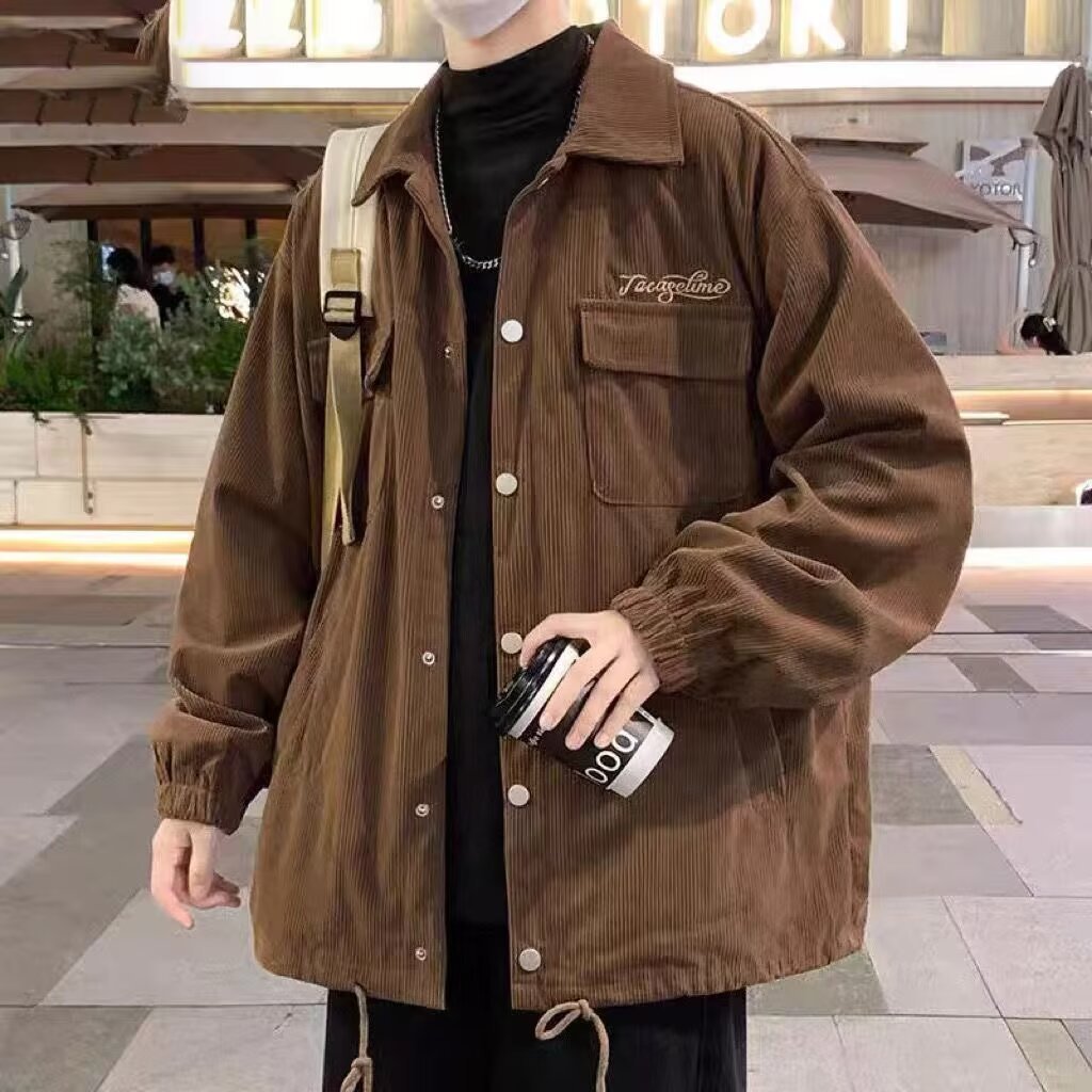 灯芯绒外套男士春秋款宽松大码夹克春季上衣Plus size jacket men图片