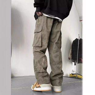 Washed camouflage casual pants men Vibe American retro style