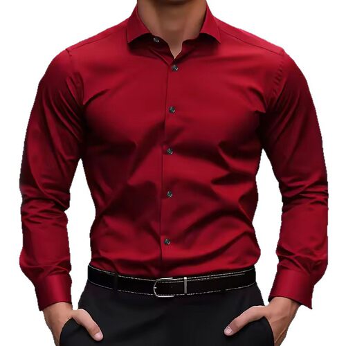 Men's Solid Red Long Sleeve Formal Dress Shirt for Business