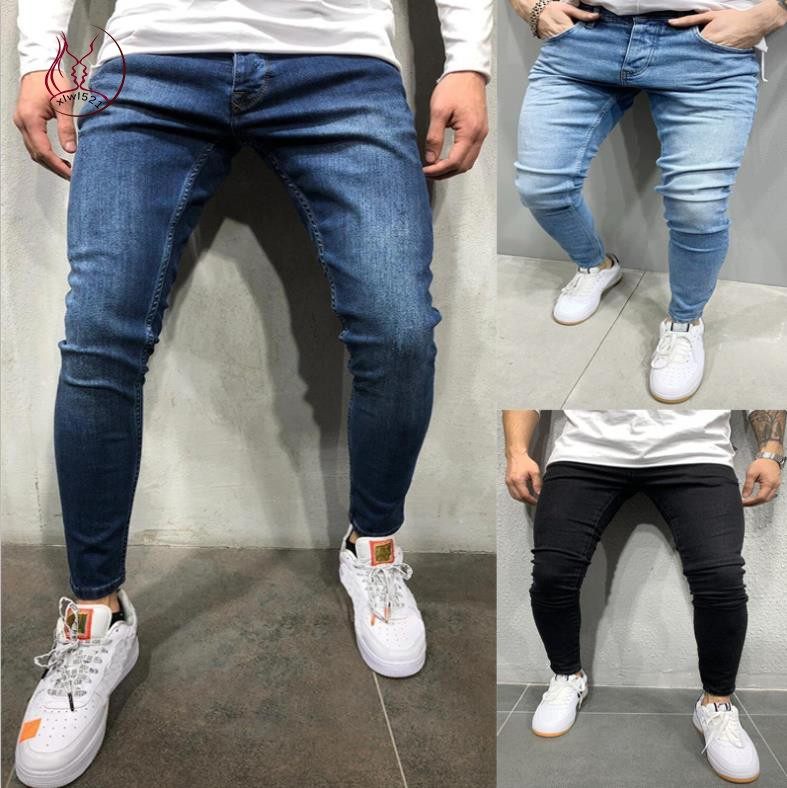 cowboy blue jeans jogger pants trousers for men 紧身牛仔裤男图片