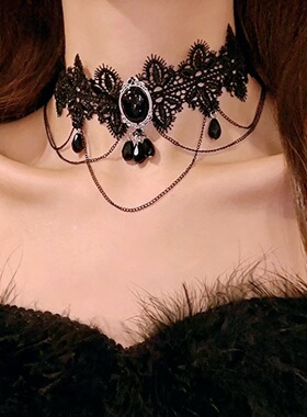 跨境热销配饰洛丽塔蕾丝项圈锁骨链万圣节流苏项链颈链网红遮疤