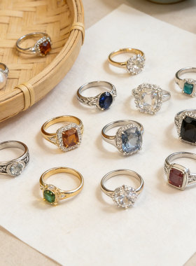 气质珐琅戒指女ins小众设计开口可调节花纹食指戒尾戒指环工厂家