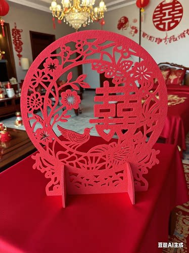 大喜字创意绒布结婚装饰婚庆用品婚房布置装饰门贴窗花贴纸喜字贴