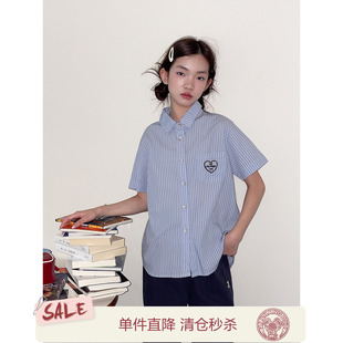 女大童衬衫【青春美少女】青少年2026春装新款初中生条纹短袖衬衣