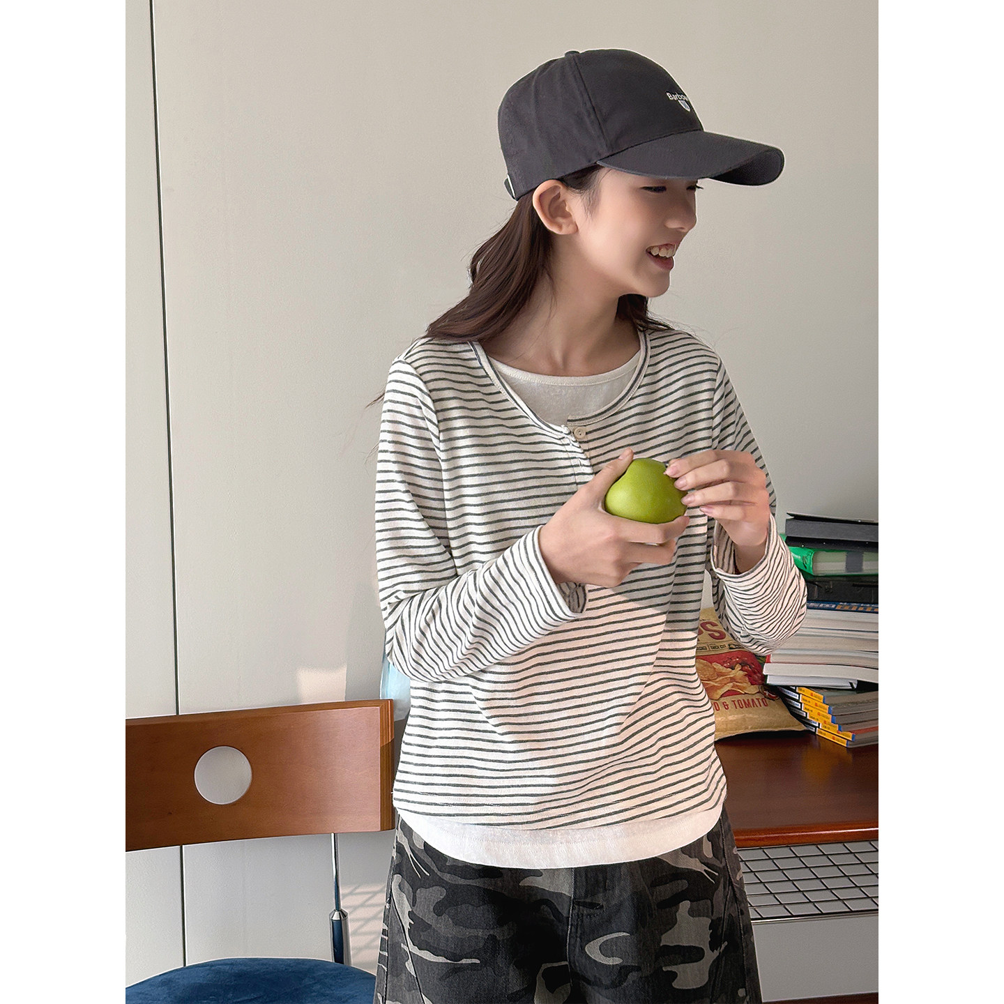 【舒适区】初中生女假两件T恤图片