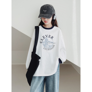 复古学院 打底衫 青少年2026春装 简约休闲长袖 潮 新款 女大童T恤