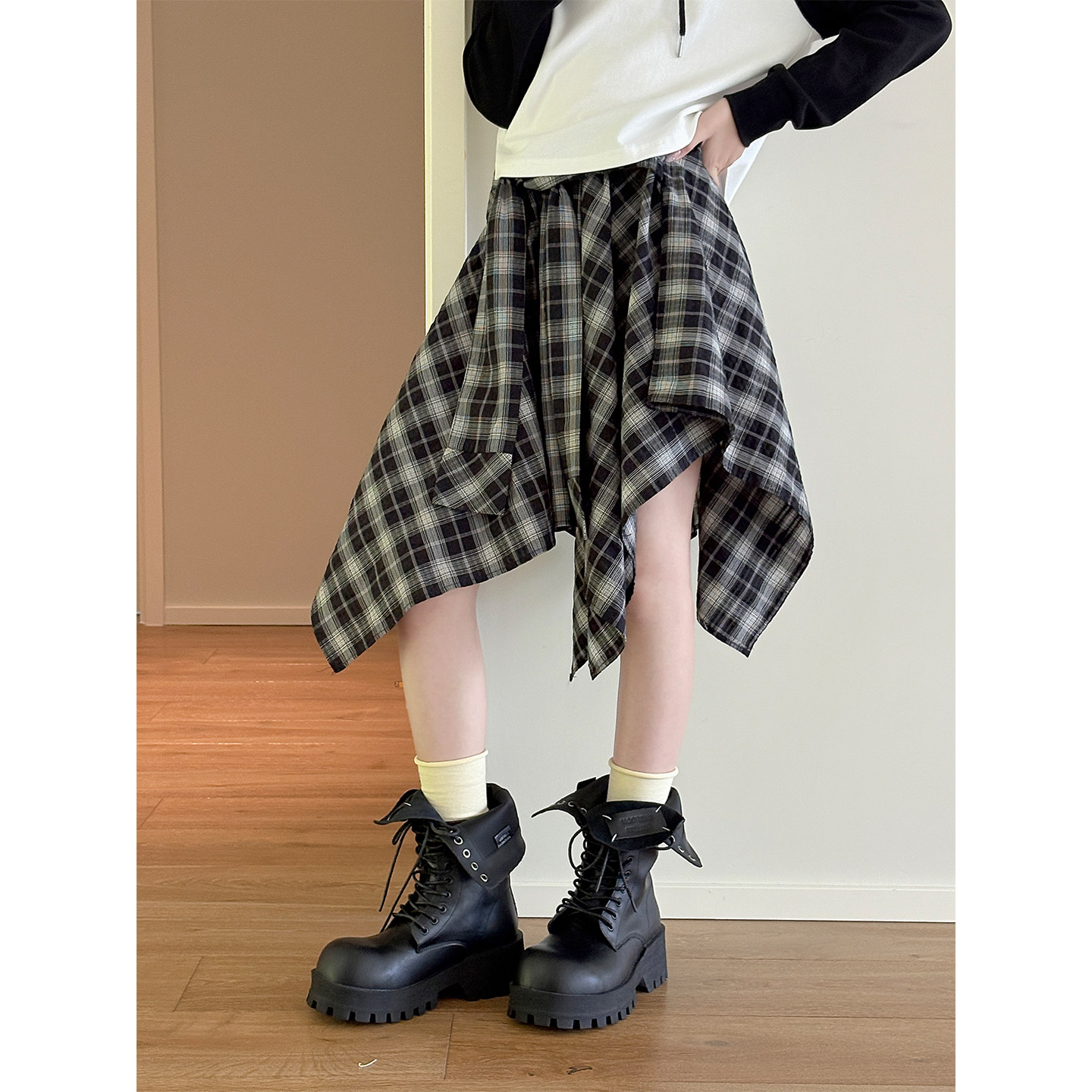 女大童半身裙【鬼马少女】青少年2026春装新款韩系不规则格纹裙子,童装/婴儿装/亲子装,半身裙,淘宝优惠券,粉丝福利购,淘宝优惠卷