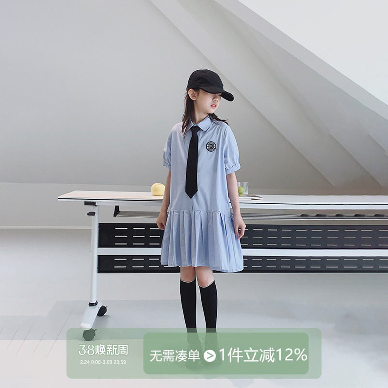 女童连衣裙2025夏装新款女大童休闲学院风A字裙儿童JK衬衫裙子潮