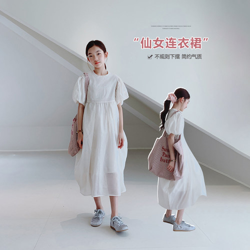 艾上朵女大童泡泡袖仙女裙