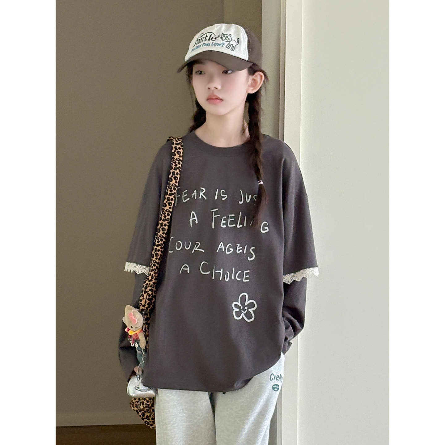 女大童T恤【蕾丝少女】青少年2026春装新款休闲假两件长袖上衣潮