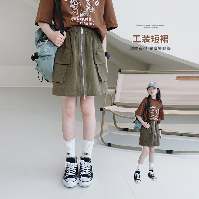女童半身裙2025夏装新款女大童初中生工装裙子儿童中学生复古短裙