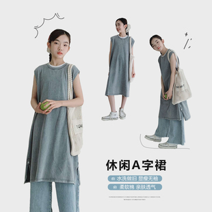 女大童连衣裙2025夏装新款初中生简约背心裙青少年薄款休闲长裙潮