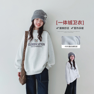 女童卫衣2025冬装新款女大童初中生加绒套头衫儿童学生半高领上衣