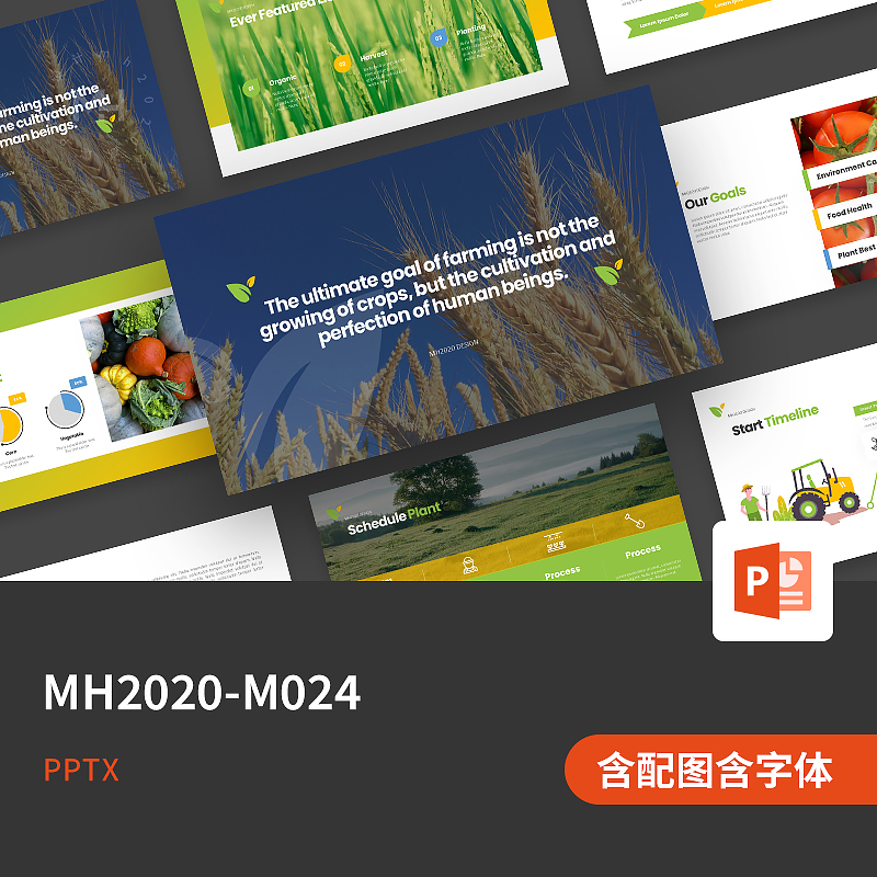 【PPT-M024】欧美高端插画简约农业产品项目工作总结汇报PPT模板