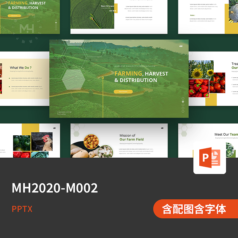 【PPT-M002】欧美农业农田绿色环保畜牧种植养殖蔬菜水果PPT模板