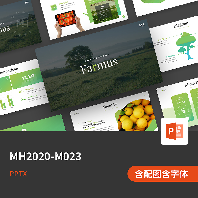 【PPT-M023】欧美绿色环保生态农业清新模板工作汇报动态PPT模板