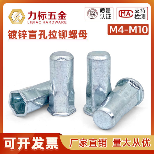 盲孔六角碳钢螺母平头镀锌