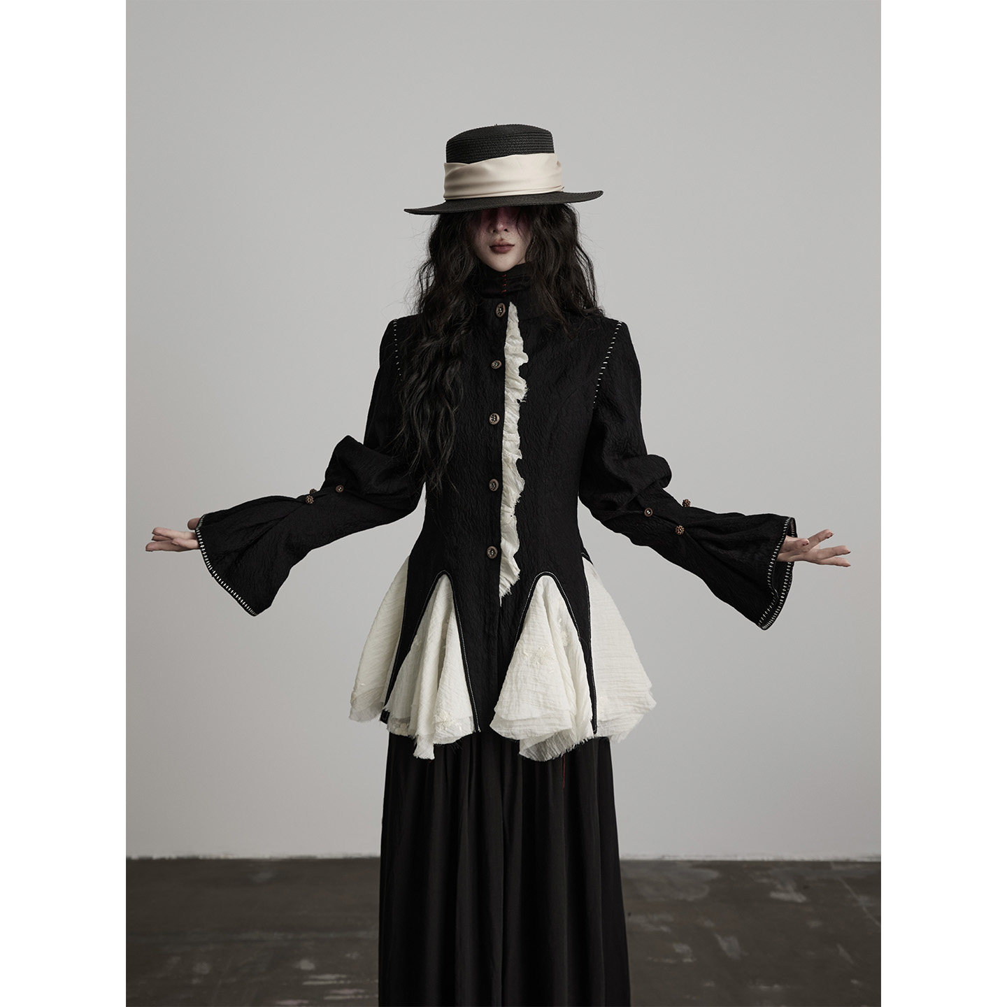 thumbnail for Exclusive INDULGE winter palace nobility lace wool patchwork slim short coat for women