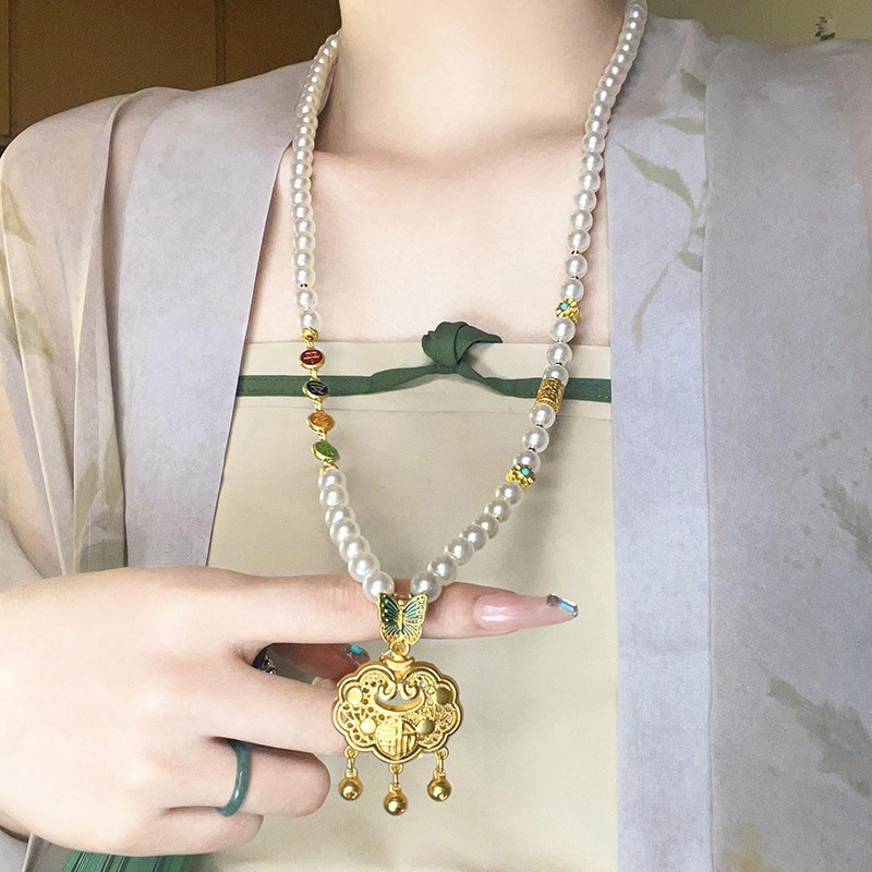 奥特莱斯品牌撤柜清仓折扣如意锁珍珠串珠项链女新中式轻奢配饰