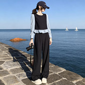 时尚 2026春季 休闲运动套装 撞色拼接假两件长袖 减龄穿搭一整套 新款