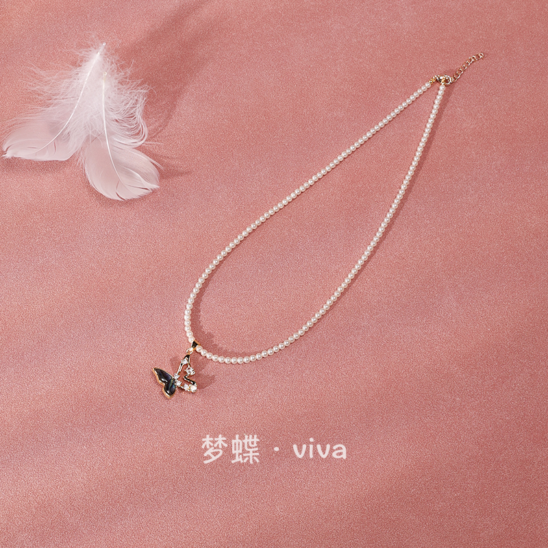 viva蝴蝶吊坠施家珍珠颈链
