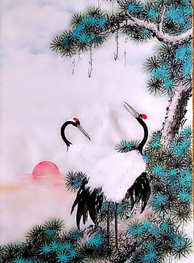 手绘国画松鹤延年寿诞专用书画