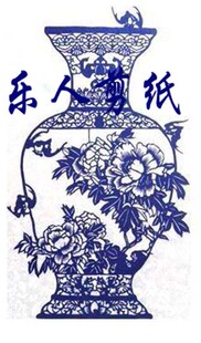 蝙蝠牡丹花青花瓶手工剪纸 各种题材学生作品定制