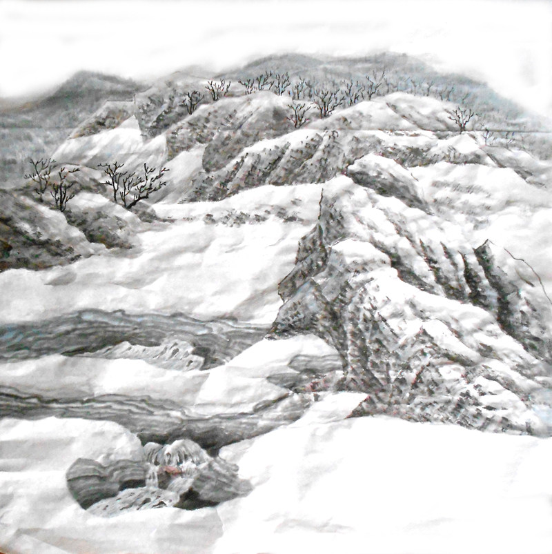 手绘冰雪山水画山村雪乡四尺斗方三尺竖幅