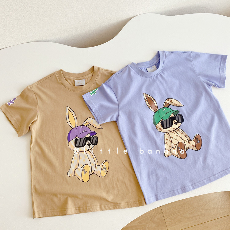 韩国韩系童装男女童儿童夏季款短袖兔子圆领套头宽松休闲t恤上衣