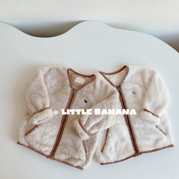 韩国韩系童装男女童儿童冬季新款柔软珊瑚绒毛毛实用拉链外套