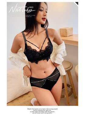 心妃品牌内衣亮钻性感蕾丝文胸聚拢调整套装中厚A-B杯