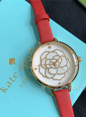 现货美国kate spade KSW1183红色皮带花瓣白贝母女士手表