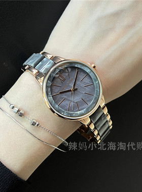 现货美国Anne Klein 1412水墨纹理灰色树脂表带贝母女士石英手表