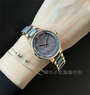 现货美国Anne Klein 1412水墨纹理灰色树脂表带贝母女士石英手表