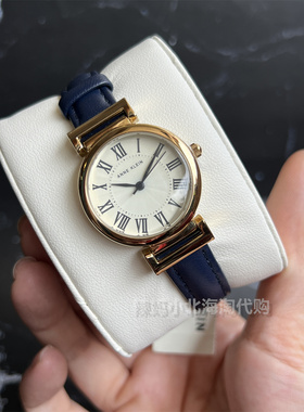 现货美国代购Anne klein显白藏蓝色皮带罗马数字女士石英手表学生