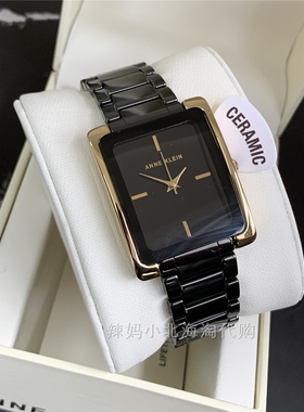 现货美国Anne klein 2952黑色陶瓷方形表盘简约女士石英手表