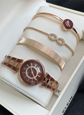 现货美国anne klein 浆果红色水钻女士石英手表手镯礼盒套装
