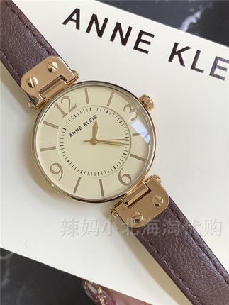 在途美国代购ANNE KLEIN 棕色皮带女士石英手表学生休闲通勤