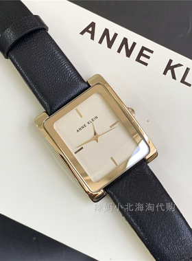 现货美国anne klein 2706金色简约方形表盘黑色皮带女士石英手表