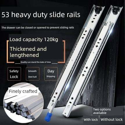 重型滑轨三节53宽长加轨厚阻尼R抽屉轨v道工滑轨锁业导轨