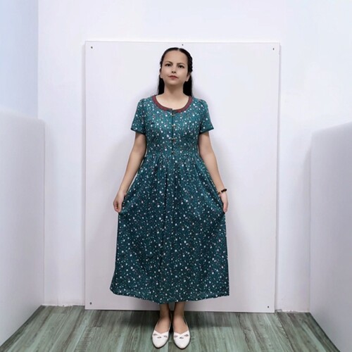 淑女风A字摆棉布碎花中长连衣裙