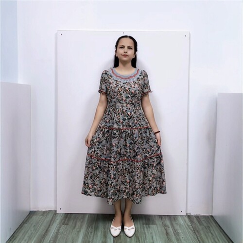 淑女风拼接大摆绢丝碎花夏连衣裙
