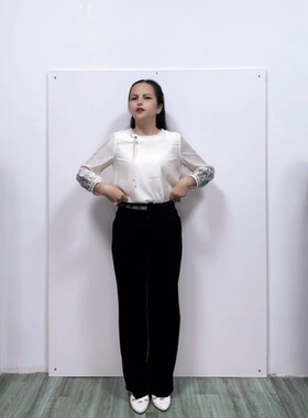 金丝绒中高腰宝蓝纯色铅笔长裤子