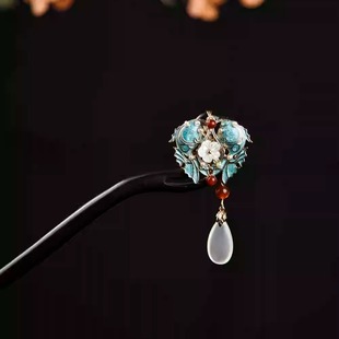 华容珠翠原创仿烧蓝黑檀木发簪日常古典古风盘发饰汉服旗袍国风