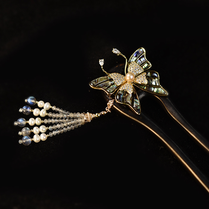 《梦蝶》华容珠翠原创檀木发簪发钗古典复古新中式国风日常盘发饰