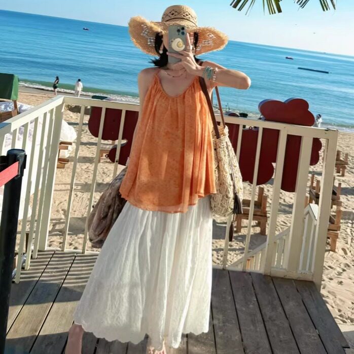 吴零零【白山茶】法式中长款刺绣白色半身裙