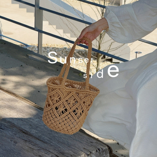 吴零零 南法复古休闲度假风镂空编织手提包单肩包