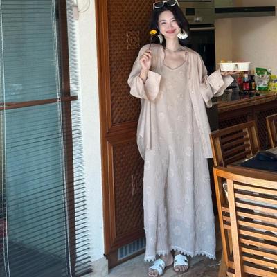 玫瑰干枯肌理感立体绣花长款吊带