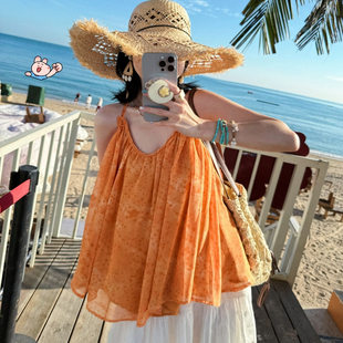 【西西里】度假风露背V领吊带背心女上衣